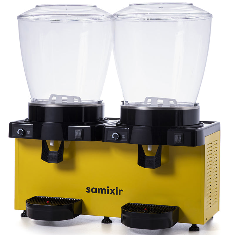 Samixir MM44 Panoramik Twin Soğuk İçecek Dispenseri, 22+22 Lt, Çift Karıştırıcılı, Sarı