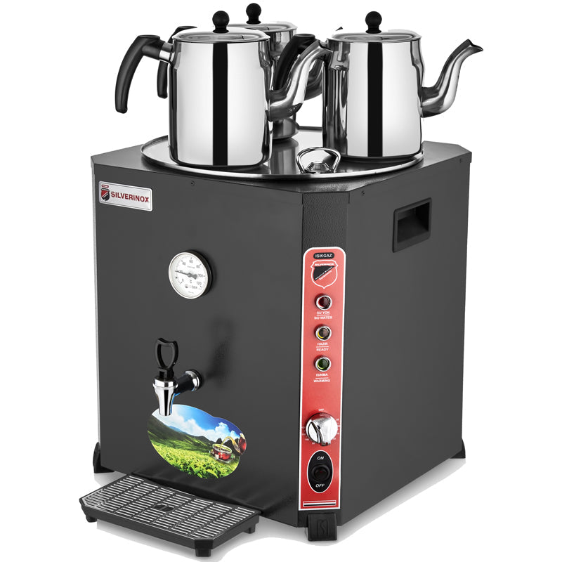 Silver Elit 3 Demlikli Çay Makinesi, 36 Litre, Siyah