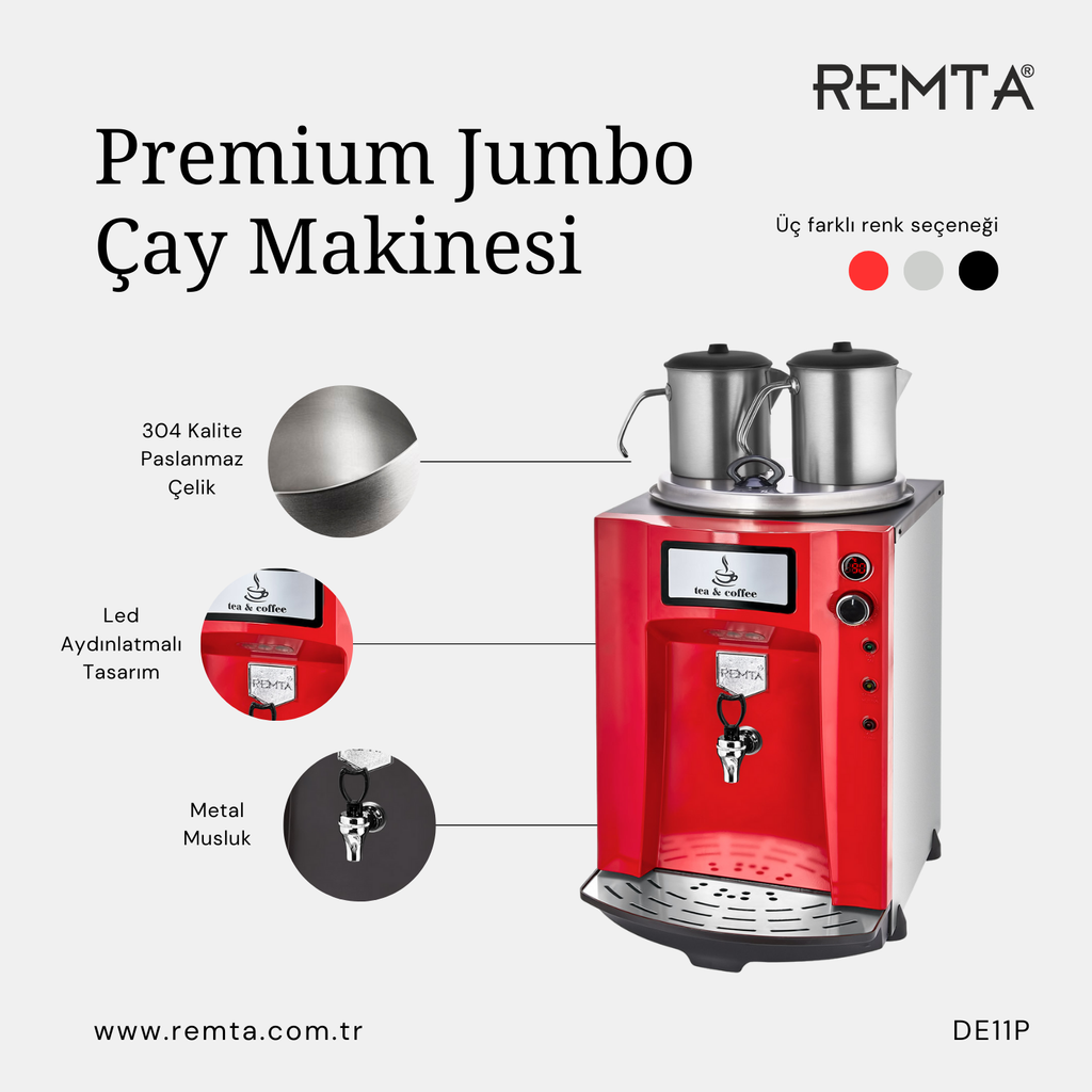 Remta 2 Demlikli 23 lt Premium Jumbo Çay Makinesi - DE11P