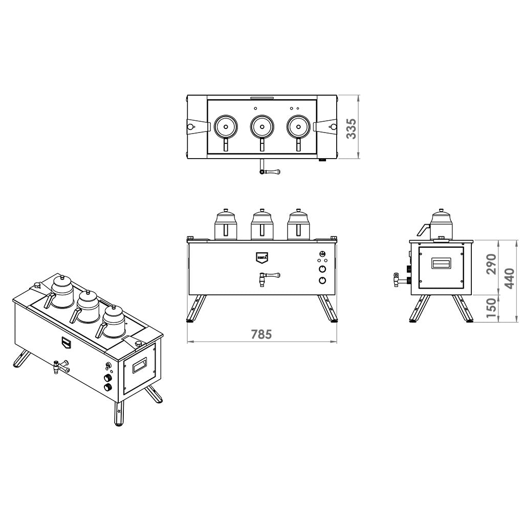 Remta Çift Cidarlı 3 Demlikli Elektrikli Kahveci Ocağı 31 lt Şamandıralı - EP03(L)