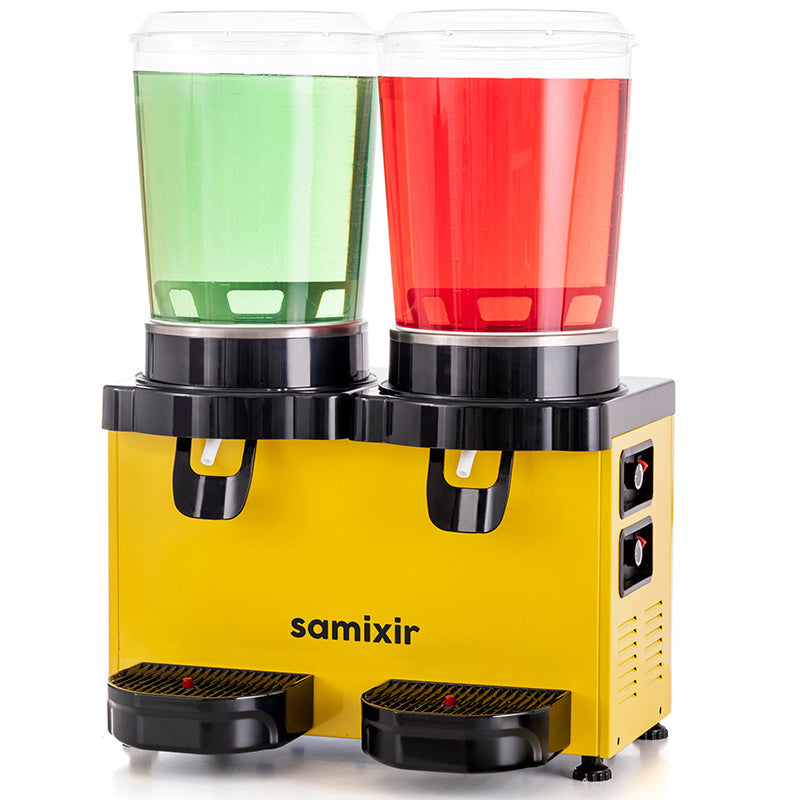 Samixir MM20 Panoromik Twin Soğuk İçecek Dispenseri, 10+10 Lt, Çift Karıştırıcılı, Sarı