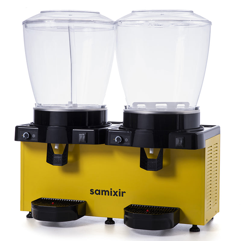 Samixir SM44 Panoramik Twin Soğuk İçecek Dispenseri, 22+22 lt, Karıştırıcılı ve Fıskiyeli, Sarı