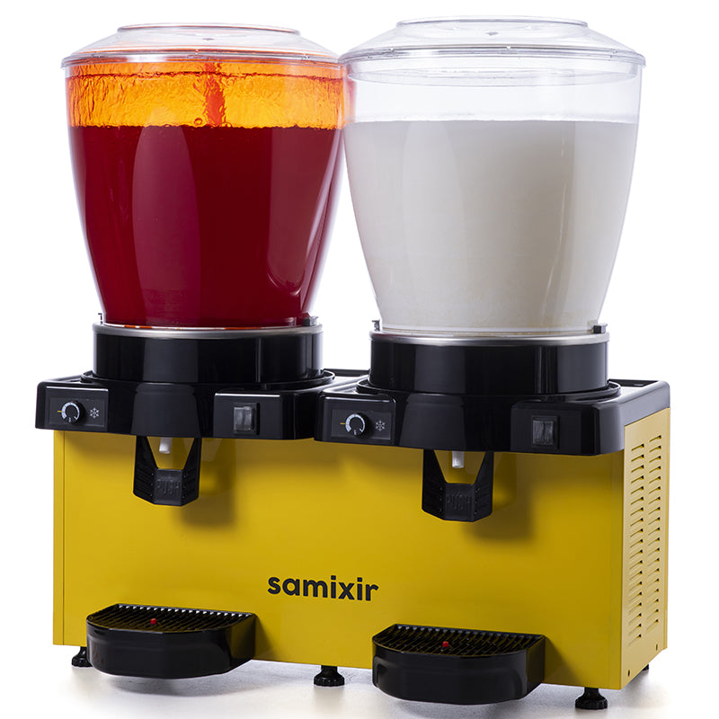 Samixir SM44 Panoramik Twin Soğuk İçecek Dispenseri, 22+22 lt, Karıştırıcılı ve Fıskiyeli, Sarı