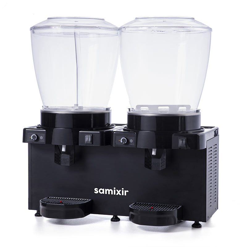 Samixir SM44 Panoramik Twin Soğuk İçecek Dispenseri, 22+22 lt, Karıştırıcılı ve Fıskiyeli, Siyah