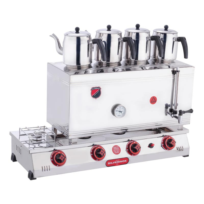Silver 4 Demlikli Çay Kazanı, Çift Taban, Kaynaklı, Elektrikli+LPG'li, 85'lik