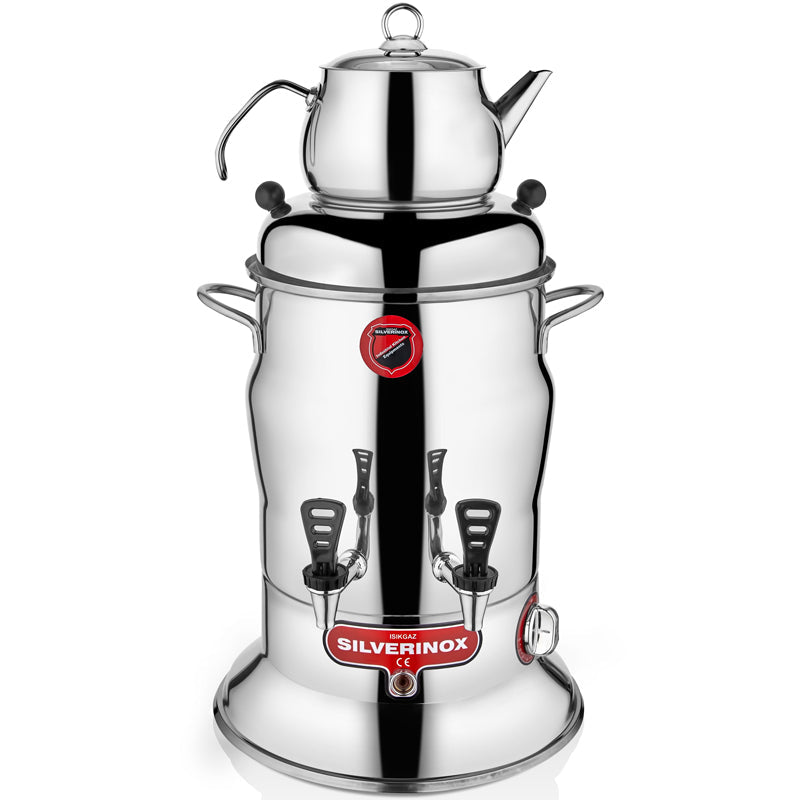 Silver İki Demlikli Çay Semaveri, 16 Litre