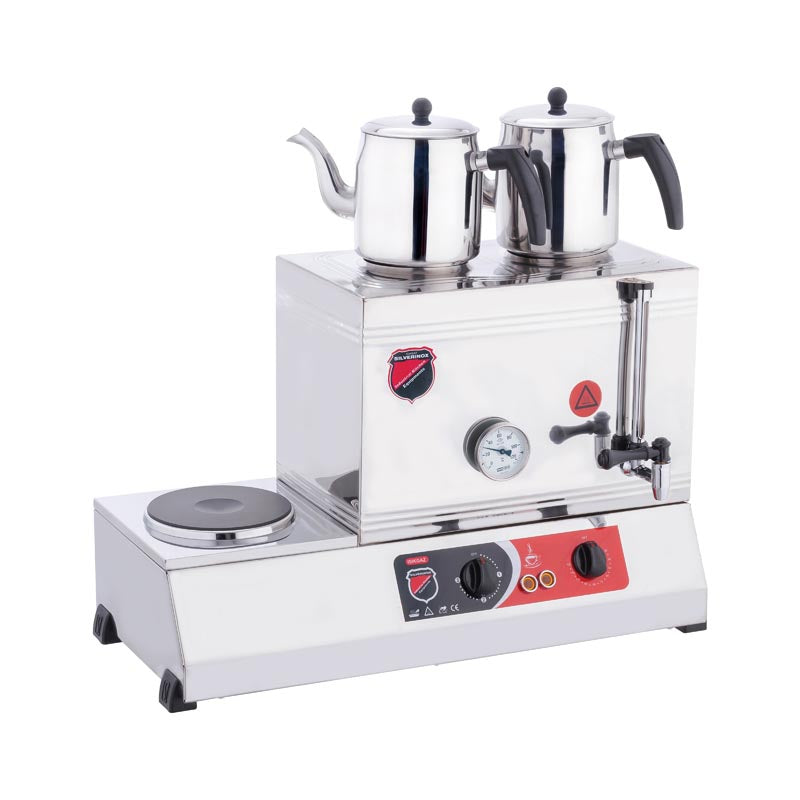 Çay ve Kahve Sunumları Silver 2 Demlikli Çay Kazanı, Çift Taban, Kaynaklı, Elektrikli, 40'lık