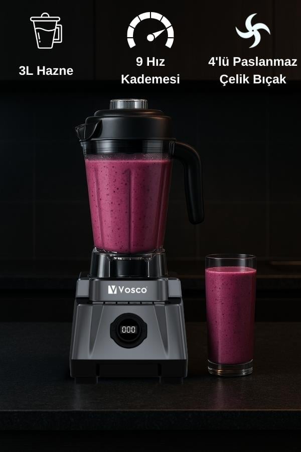 Vosco 3 Lt Dijital Bar Blender Pro Gri Stok Kodu (VHS-602CG)