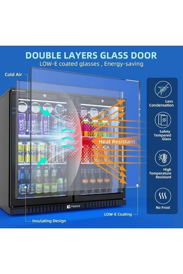 Vosco Bar Altı Şişe Soğutucusu Çift Kapak (Siyah)  VBBC-250S