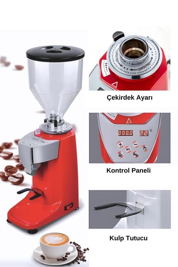 Vosco KD-25 Dozaj Ayarlı Tam Otomatik Kahve Değirmeni (Kırmızı) Stok Kodu (VKD-25K)