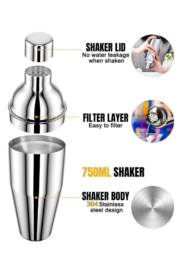 Vosco Kokteyl Shaker 750ml Paslanmaz Çelik Stok Kodu (VSC-1)