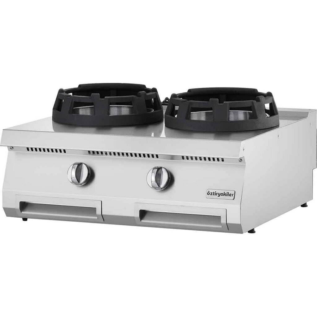 700 Seri Set Üstü Wok Ocak İkili Gazlı 80×70×30-28 kW