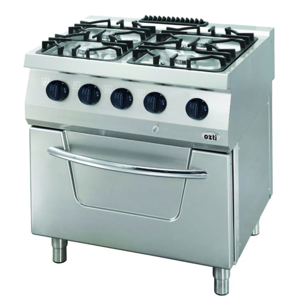 700 Seri Kuzine Fırınlı Gazlı 4 Açık Ateş 80×70×85 (L)-4×6kw+6kw Elektrikli Fırın