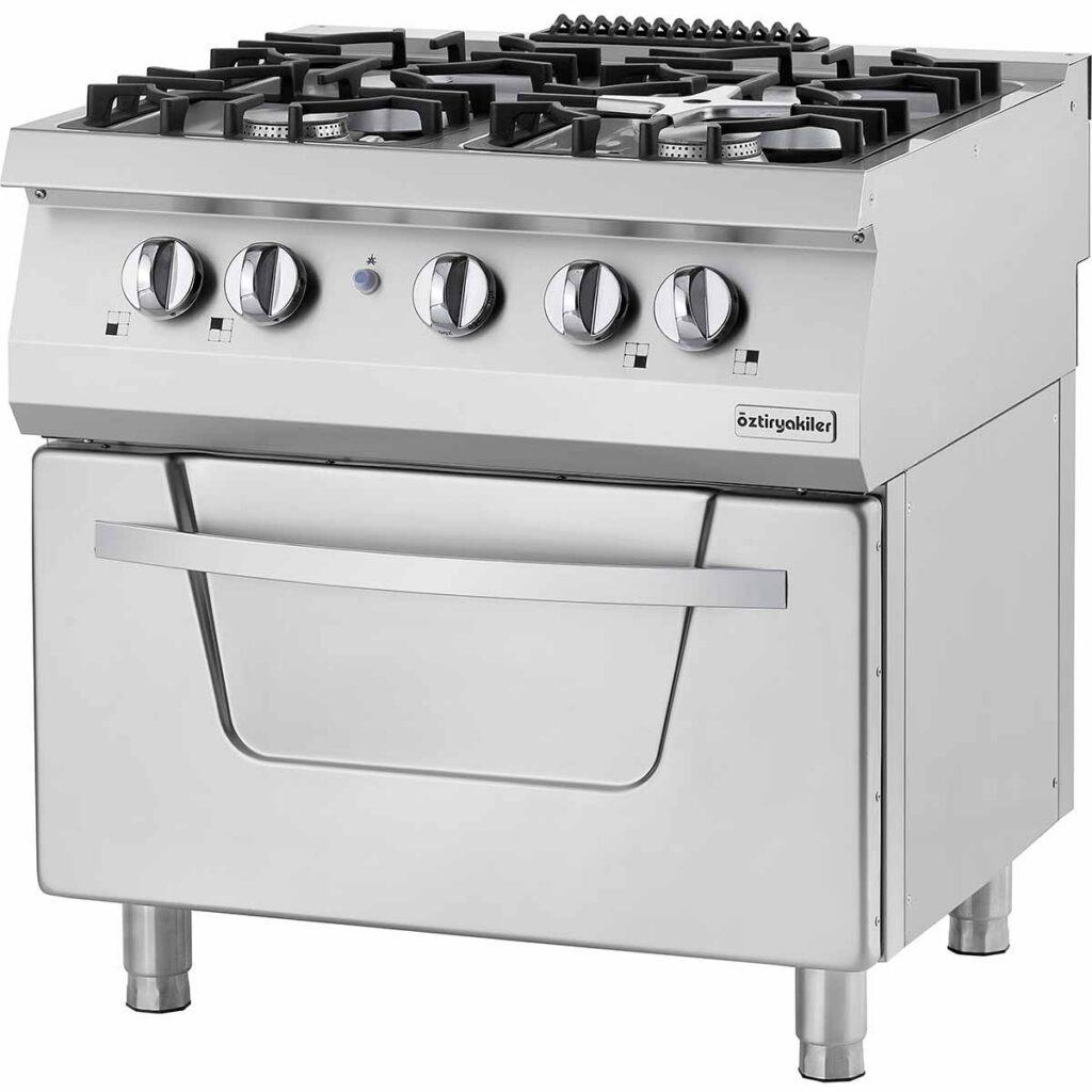 700 Seri Kuzine Fırınlı Gazlı 4 Açık Ateş 80×70×85 (L)-4×6kw+7kw Gazlı Fırın