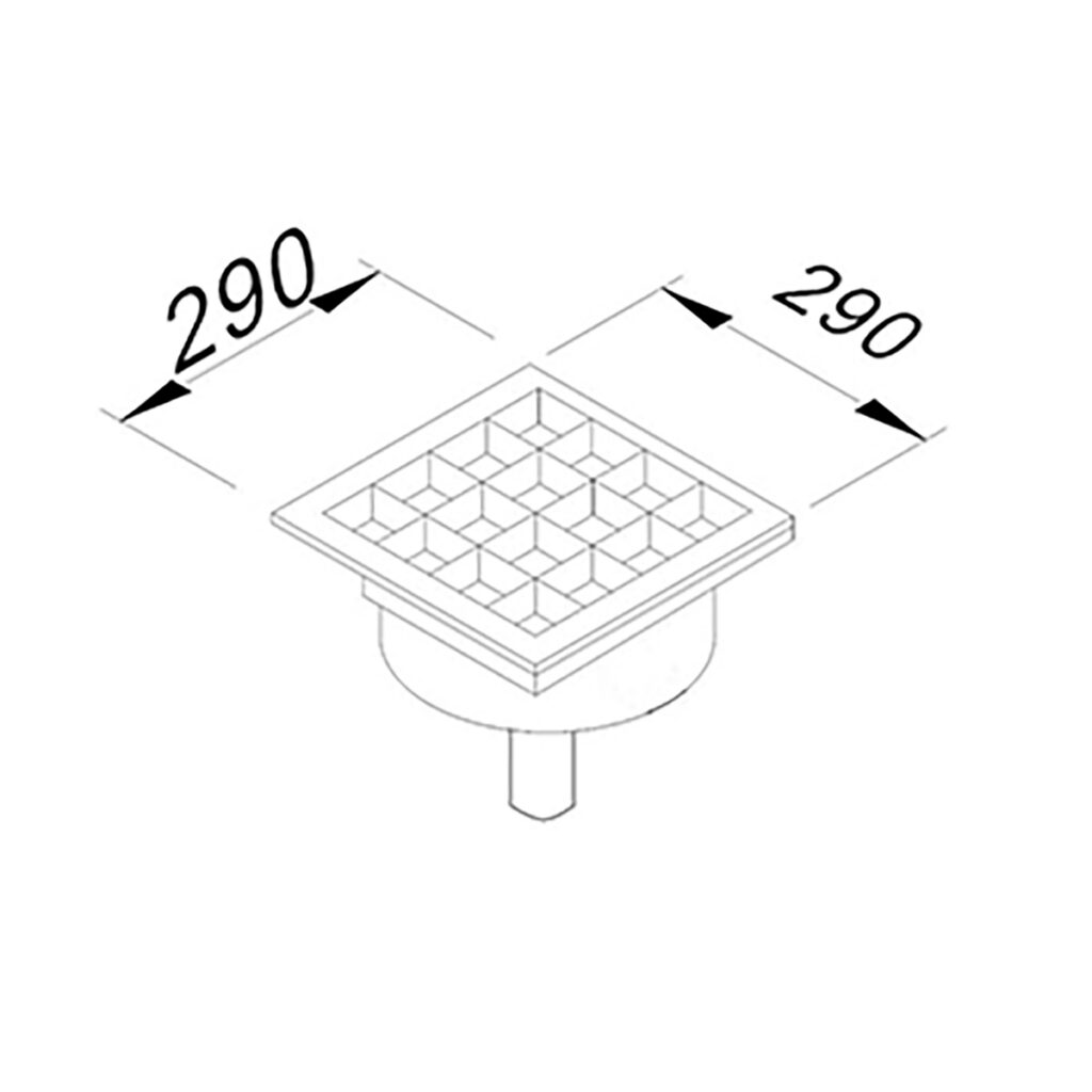 YER IZGARASI TAVALI ORTADAN SIFONLU ALTTAN CIKISLI Q100 PVC 290*290
