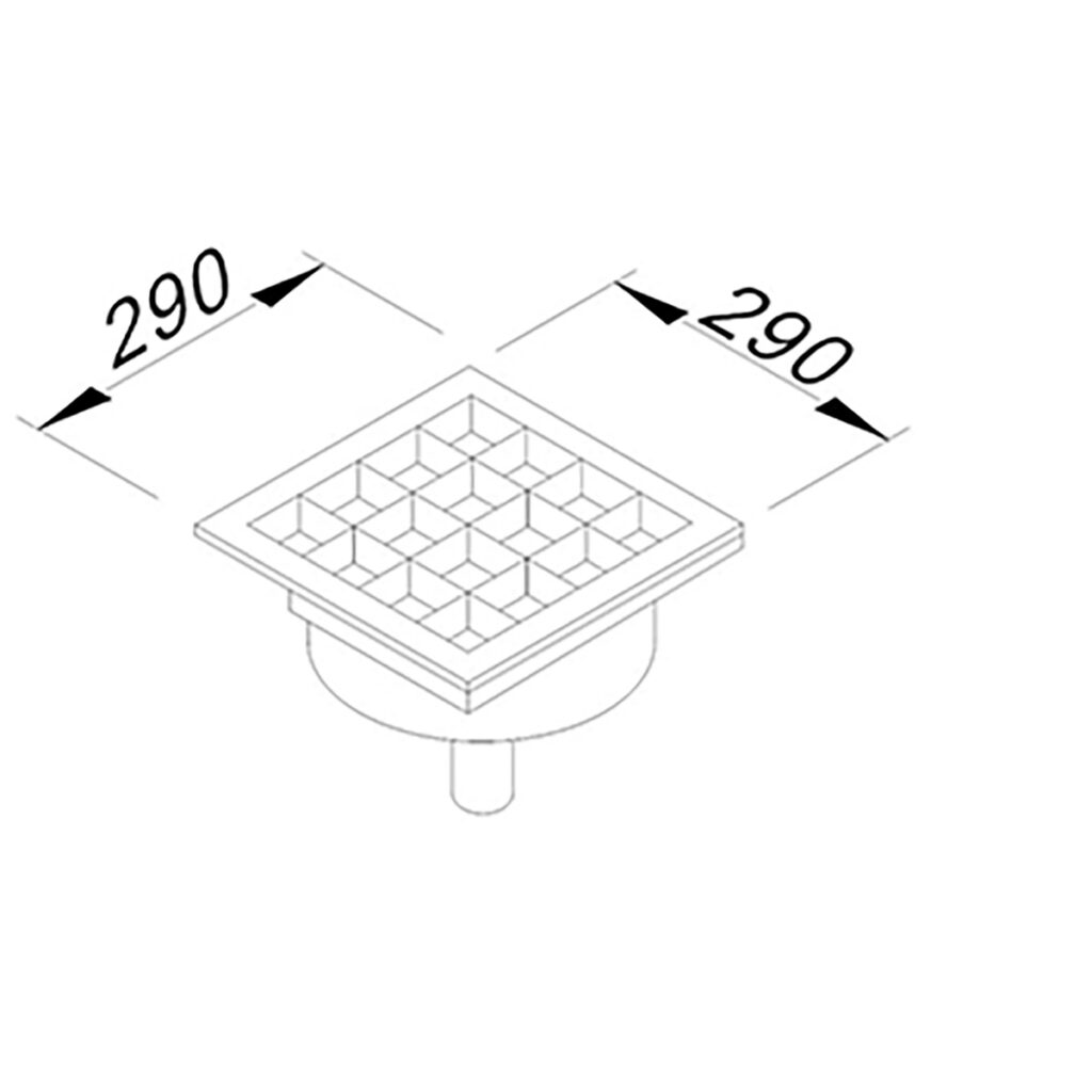 YER IZGARASI TAVALI ORTADAN SIFONLU ALTTAN CIKISLI Q50 PVC 290*290