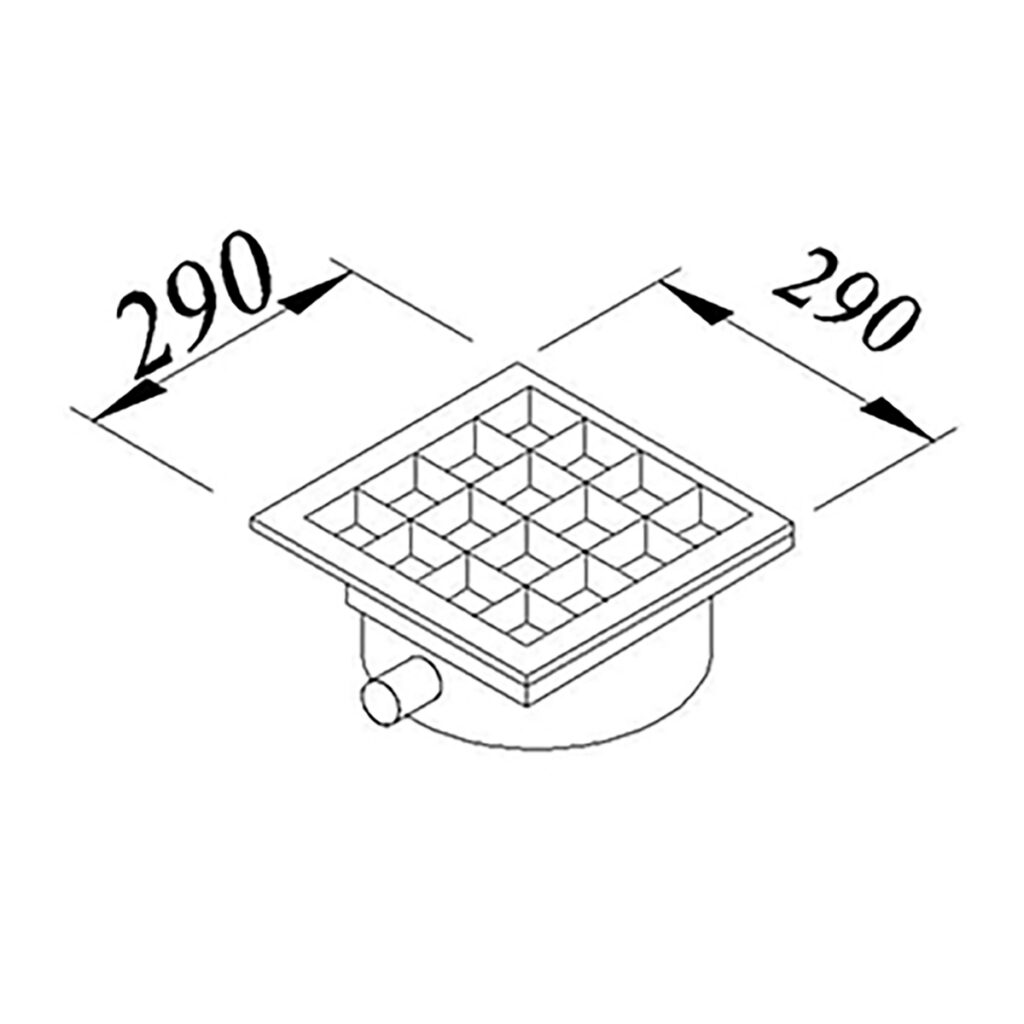 YER IZGARASI TAVALI ORTADAN SIFONLU -ONDEN CIKISLI Q 50 PVC 290*290