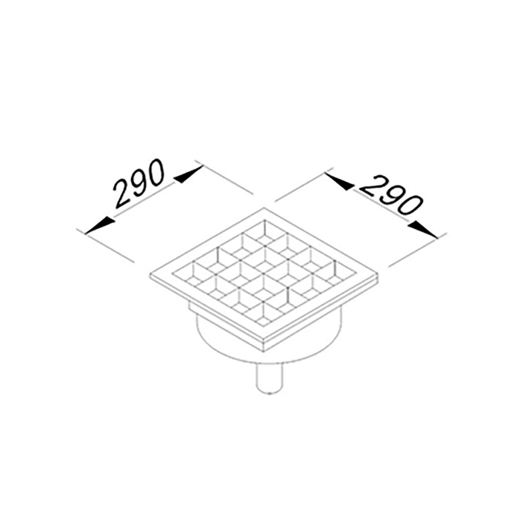YER IZGARASI TAVALI ORTADAN SIFONLU ALTTAN CIKISLI Q 70 PVC 290*290