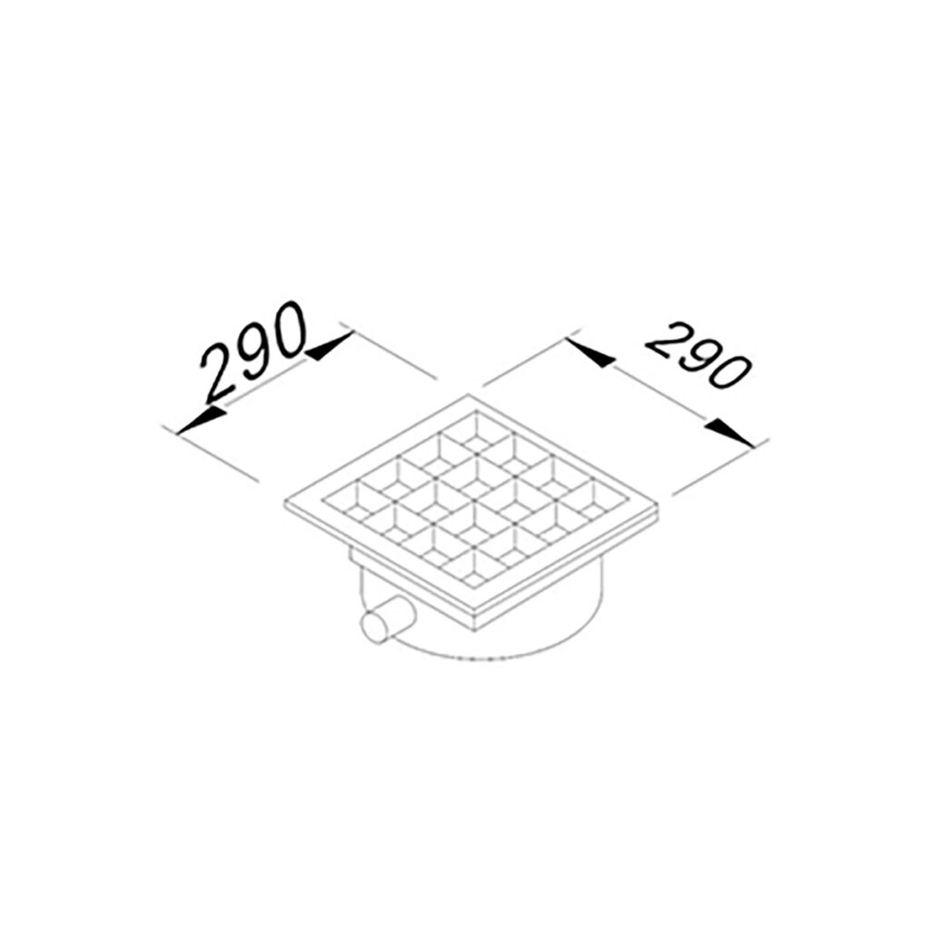 YER IZGARASI TAVALI ORTADAN SIFONLU -ONDEN CIKISLI Q 70 PVC 290*290